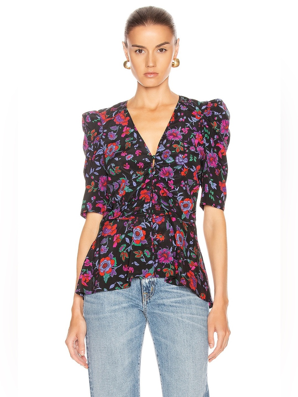 Veronica Beard Hayden Silk Top in Black Multi. Size 4